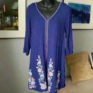 Blue rain xs Tunic dress beautiful embroidery pink
